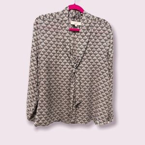 Loft lotus print blouse with tie XL blank & cream